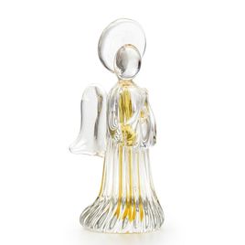 Small Glass Angel Figurine Amber Application Murano Style Art Glass
