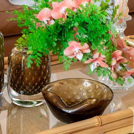 Bowl 1 Bubble Effect Smoky with Gold Murano Style Art Glass