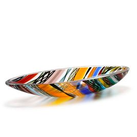 Small Bowl Canoe Shaped Hippie Murano Style Art Glass