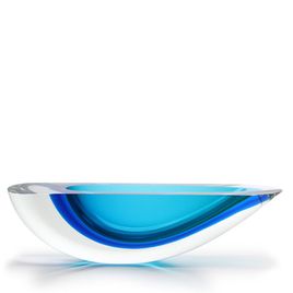 Canoe Shaped Bowl 160 MS Bicolor Green with Aquamarine Murano Style Art Glass