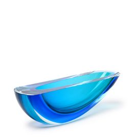 Canoe Shaped Bowl 160 MS Bicolor Green with Aquamarine Murano Style Art Glass