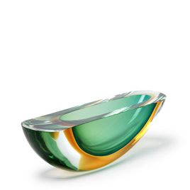Canoe Shaped Bowl 160 MS Bicolor Green with Amber Murano Style Art Glass