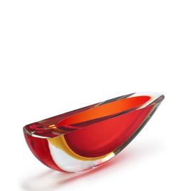 Canoe Shaped Bowl 160 MS Bicolor Red with Amber Murano Style Art Glass