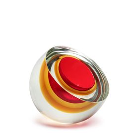 Bowl Drop Diagonal Bicolor Red with Amber Murano Style Art Glass