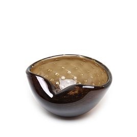 Bowl 1 Bubble Effect Smoky with Gold Murano Style Art Glass