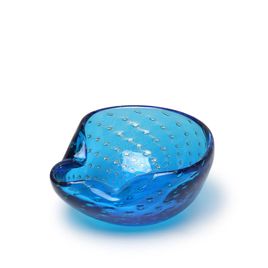 Bowl 2 Bubble Effect Aquamarine with Gold Murano Style Art Glass