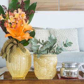 Cachepot Vase Flowers Milky Amber Murano Style Art Glass