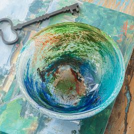 Small Bowl Planet Earth Murano Style Art Glass