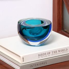 Bowl Drop Bicolor Green with Aquamarine Murano Style Art Glass