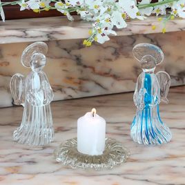Small Glass Angel Figurine Aquamarine Application Murano Style Art Glass
