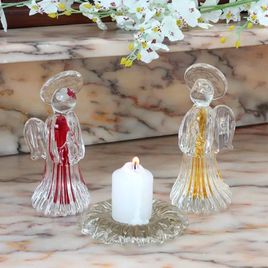 Small Glass Angel Figurine Amber Application Murano Style Art Glass