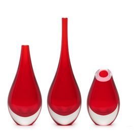 Set of 3 Small Drop Glass Vases Red Murano Style Art Glass