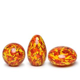 Set of 3 Small Paperweights Multicolor Yellow, Orange and Coral Murano Style Art Glass