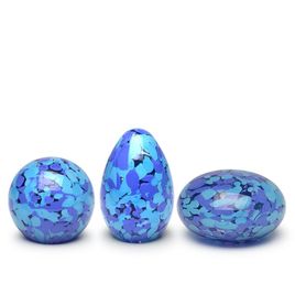 Set of 3 Small Paperweights Multicolor Blue and Aquamarine Murano Style Art Glass