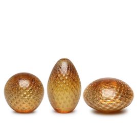 Set of 3 Paperweights Bubble Effect Amber with Gold Murano Style Art Glass