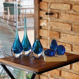 Set of 3 Small Paperweights Bubble Effect Aquamarine Murano Style Art Glass