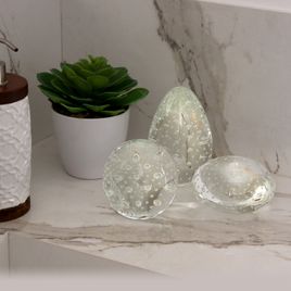 Set of 3 Small Paperweights Bubble Effect Transparent Murano Style Art Glass