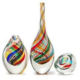 Pair of High and Low Drops and Bowl Drop Diagonal Twisted Hippie Murano Style Art Glass
