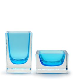 Set with Pen and Paper Clip Holder Aquamarine Murano Style Art Glass