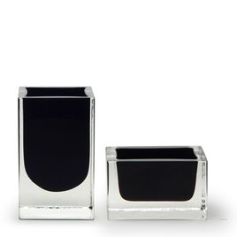 Set with Pen and Paper Clip Holder Black Murano Style Art Glass