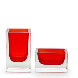 Set with Pen and Paper Clip Holder Red Murano Style Art Glass