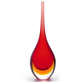 Tall Drop Glass Vase Bicolor Red with Amber Murano Style Art Glass