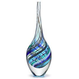 Tall Drop Glass vase Twisted Hippie Blue and Green Murano Style Art Glass