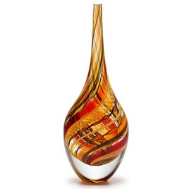 Tall Drop Glass Vase Twisted Hippie Red, Orange and Yellow Murano Style Art Glass