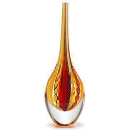 Tall Drop Glass Vase Hippie Red, Orange and Yellow Murano Style Art Glass