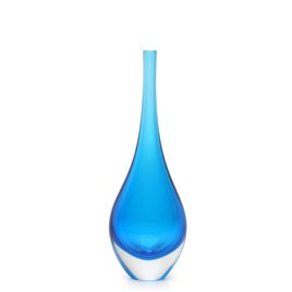 Small Tall Drop Glass Vase Aquamarine Murano Style Art Glass