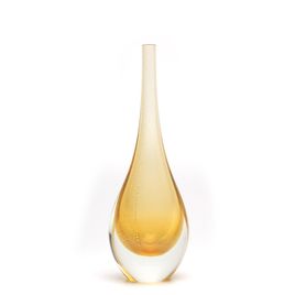 Small Tall Drop Glass Vase Amber with Gold Murano Style Art Glass