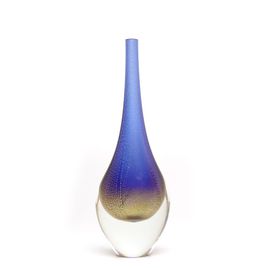 Small Tall Drop Glass Vase Blue with Gold Murano Style Art Glass