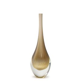 Small Tall Drop Glass Vase Smoky with Gold Murano Style Art Glass
