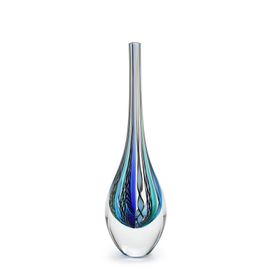 Small Tall Drop Glass Vase Hippie Blue and Green Murano Style Art Glass