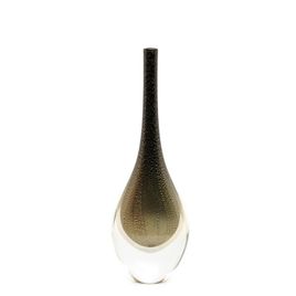 Small Tall Drop Glass Vase Black with Gold Murando Style Art Glass