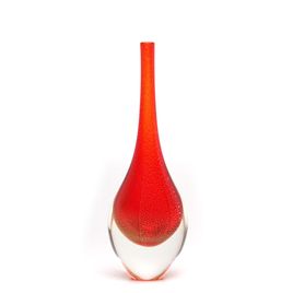 Small Tall Drop Glass Vase Red with Gold Murano Style Art Glass