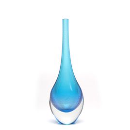 Small Tall Drop Glass Vase Aquamarine with Gold Murano Style Art Glass