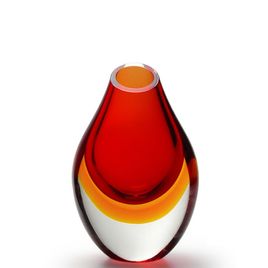 Low Drop Glass Vase Bicolor Red with Amber Murano Style Art Glass