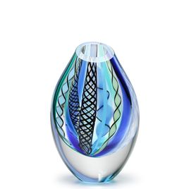 Low Drop Glass Vase Hippie Blue and Green Murano Style Art Glass