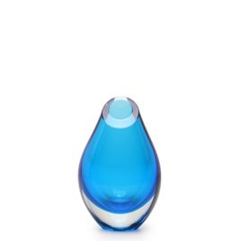 Small Low Drop Glass Vase Aquamarine Murano Style Art Glass