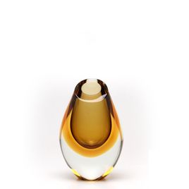 Small Low Drop Glass Vase Bicolor Smoky with Amber Murano Style Art Glass