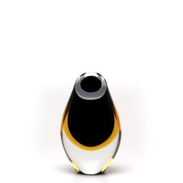 Small Low Drop Glass Vase Bicolor Black with Amber Murano Style Art Glass