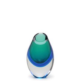 Small Low Drop Glass Vase Bicolor Green with Aquamarine Murano Style Art Glass