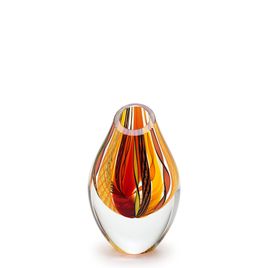 Small Low Drop Glass Vase Hippie Red, Orange and Yellow Murano Style Art Glass
