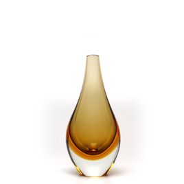 Small Medium Drop Glass Vase Bicolor Smoky with Amber Murano Style Art Glass
