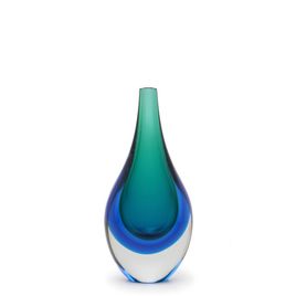 Small Medium Drop Glass Vase Bicolor Green with Aquamarine Murano Style Art Glass
