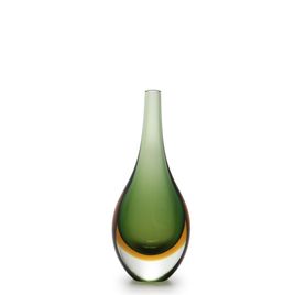 Small Medium Drop Glass Vase Bicolor Green with Amber Murano Style Art Glass