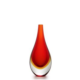 Small Medium Drop Glass Vase Bicolor Red with Amber Murano Style Art Glass