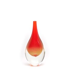 Small Medium Drop Glass Vase Red with Gold Murano Style Art Glass
