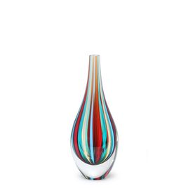 Small Medium Drop Glass Vase with Colored Canes Murano Style Art Glass